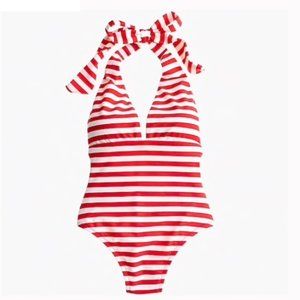 JCrew Plunging Halter One-Piece Swimsuit Stripe